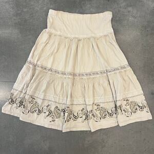 Vintage Y2K Cotton Paisley Fairy Whimsical Beige High Rise Flare Midi Skirt M